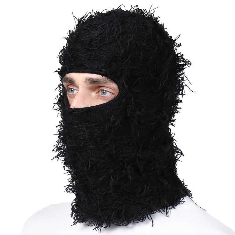 Balaclava Distressed Knitted Full Face Ski Mask for Men Women Beanies Hats Skullies Camouflage Winter Warm Bonnet Windproof HatsXJ251023