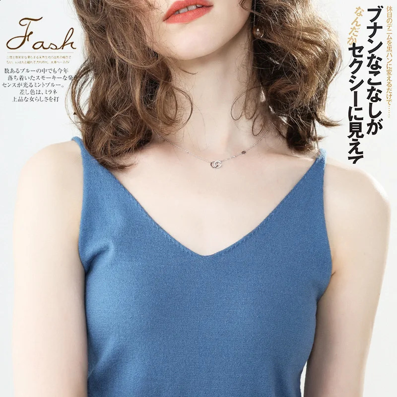 2025 Vneck Cashmere Sling Wool Camisole Solid Color Base Wool Vest Sexy Knitted Sweater Underwear Women 251023