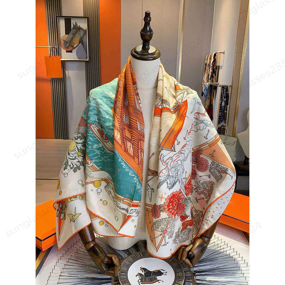 Scarves 140140cm designer silk cashmere scarf H 70 cashmere 30 silk handhemmed shawl Luxury double sided cashmere women Four Seasons scarf women AA