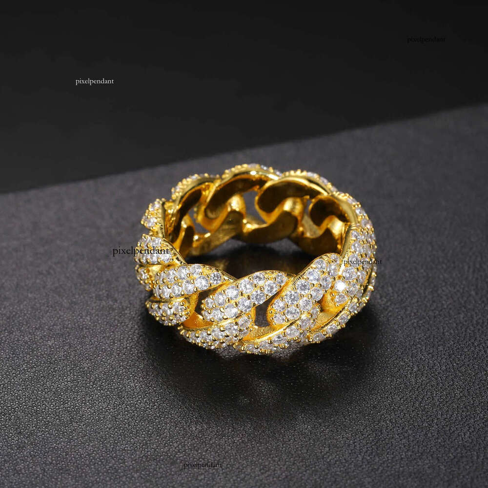 Wholesale Bg Hip Hop Jewelry 9mm Gold Plated Sterg Sier VVS Moissanite Dia Iced Out Cuban Band Ring For Men