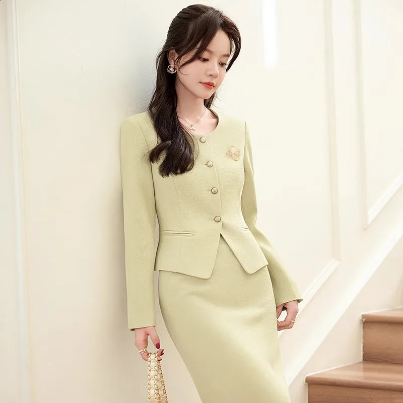Spring Summer Long Sleeve Women Business Work Wear Suits with Skirt and Tops Formal Professional Office OL Styles Dress Sets 251016