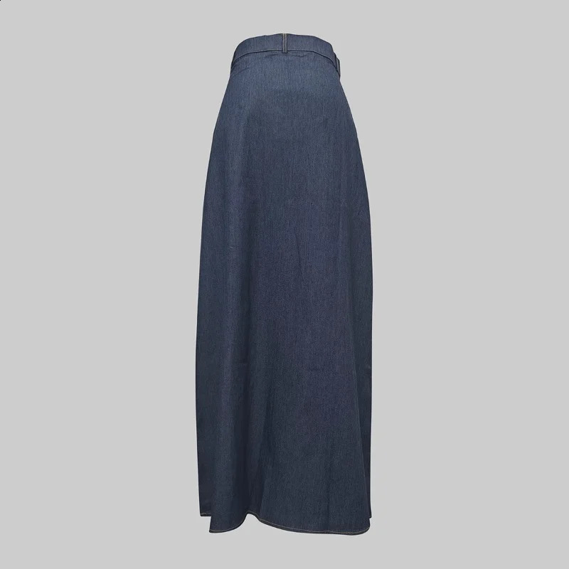 Fashion Denim HLine High Waist Skirts Spring Summer Loose Solid Color Pockets Maxi Skirt For Women 251017