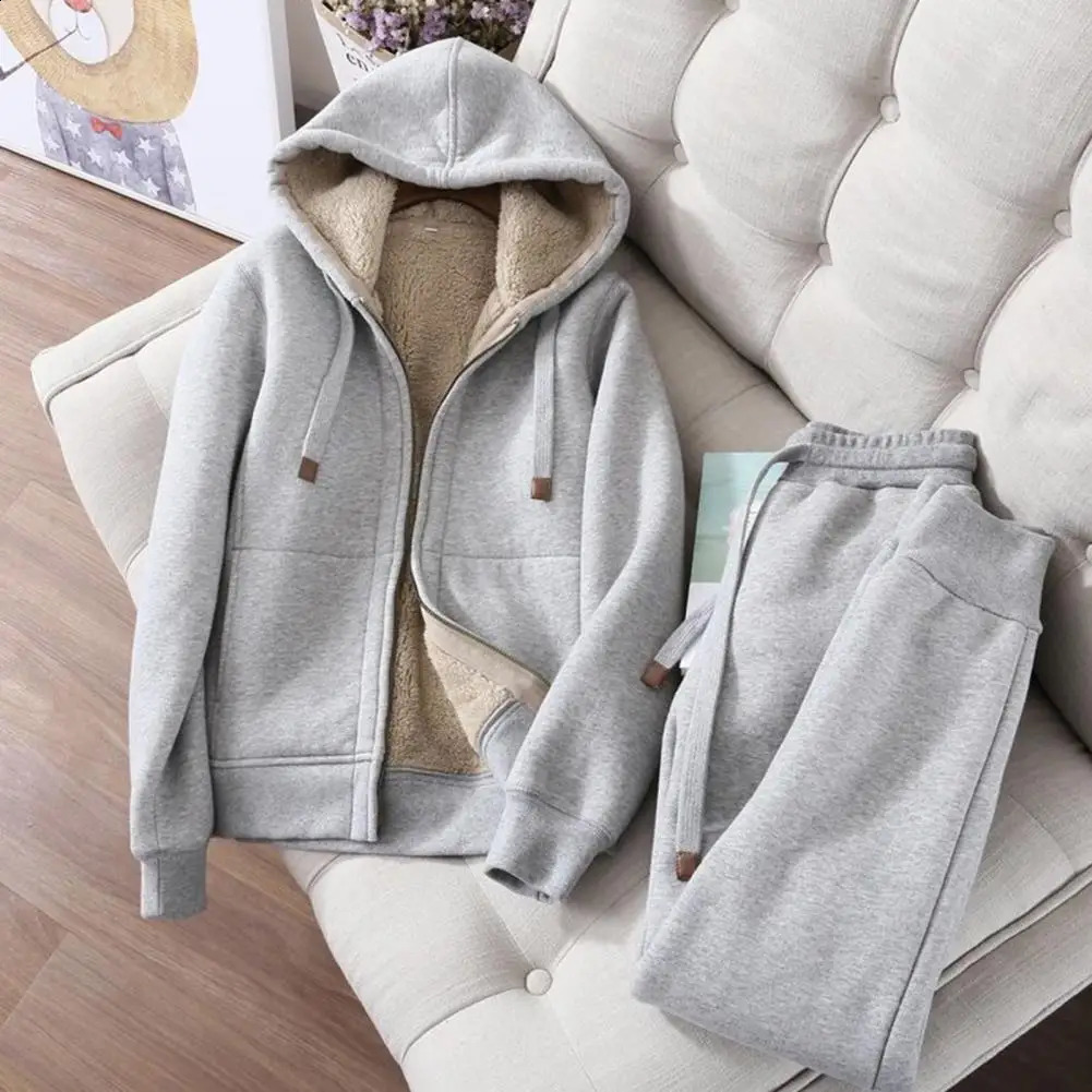 Womens Sweatshirt Pants Suit Autumn and Winter Warm Longsleeved Fleece Thick Hoodie Coat Jogger Sportswear Twopiece Set 251022