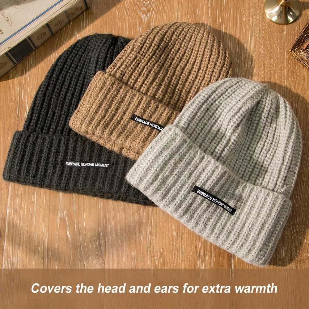 Wool Knit Hats Elastic Cap Winter Windproof and Warm Beanie Hat Solid Color Cap Covers Unisex The Head and Ears For Men WomenXJ251023