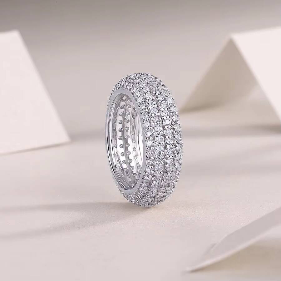 Vinregem 3EX VVS1 D Color Sparkling Real Moissanite 100 925 Sterling Silver Wedding Party Row Ring Jewelry Band