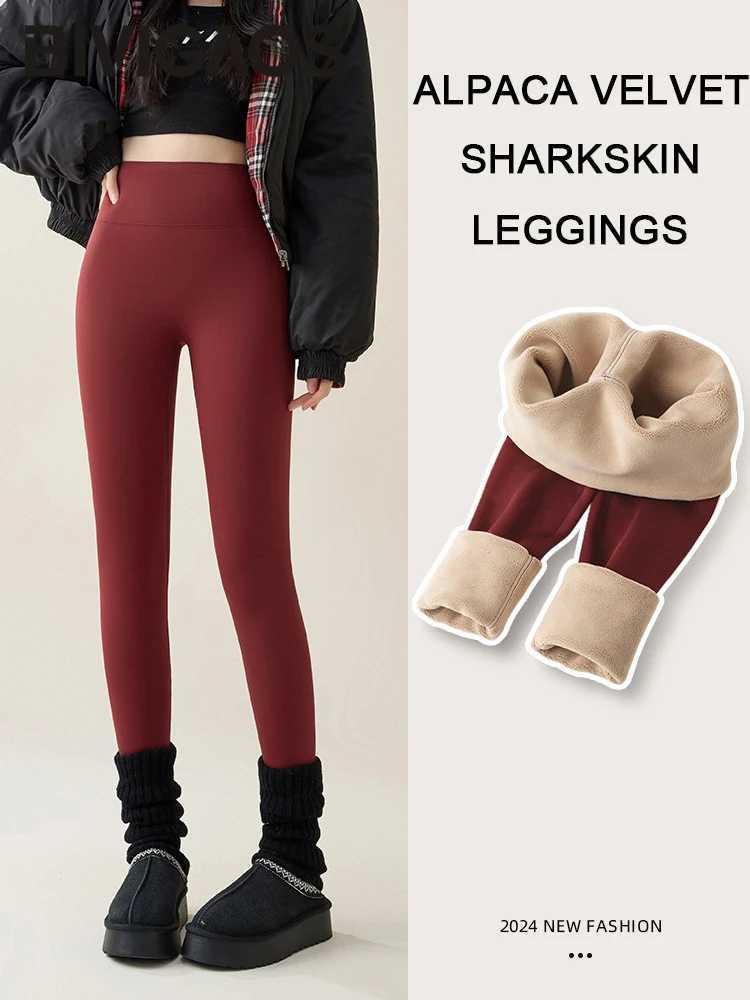 BIVIGAOS 2025 Autumn Winter New Red Warm Sharkskin Fleece Leggings Women Velvet Thicken High Waist Slimming Sexy Fashion LeggingT251023