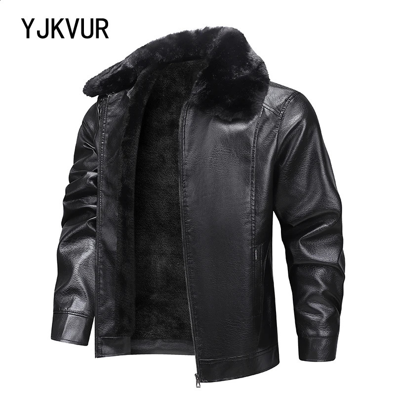 YJKVUR Mens FleeceLined Warm Faux Leather Jacket Waterproof Windproof Autumn Winter Arrival Man Motorcycle Stylish Coat 251023