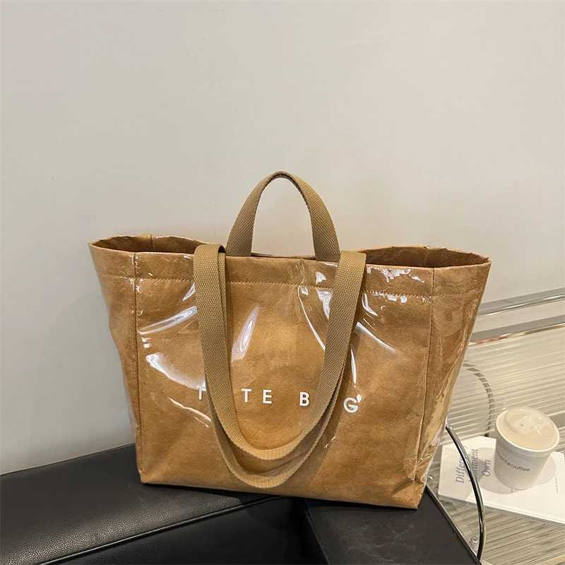 Kraft Paper Clear Shoulder Bag with PVC SurfaceVintage Hobo SatchelWaterproof Shopping Letter HandbagLady TopHandle Tote BagL251023