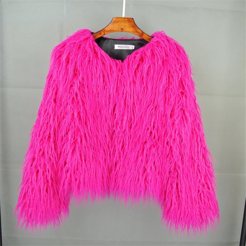 Autumn Winter Warm Women Faux Fur Coat Loose Black White Pink Plush Female Jacket 251021