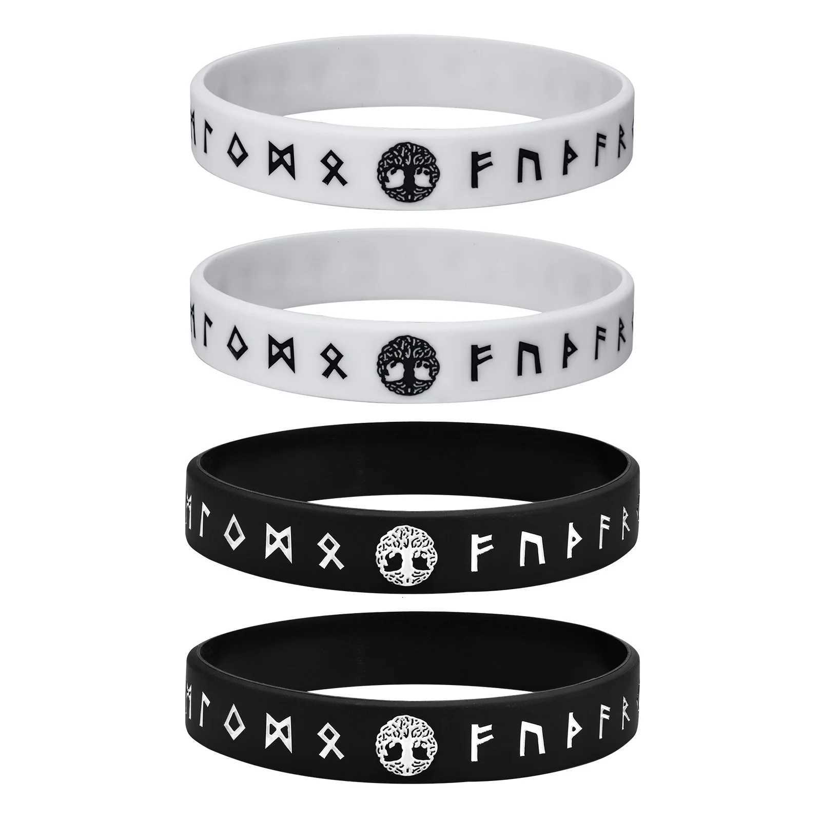 Vnox 1234 Pcs Tree of Life Bracelets for MenBlackWhite Norse Viking Runes Silicone Rubber Band Wristband BangleComfort FitXJ251023