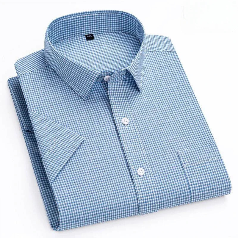 in shirt hight qulity100cotton summer short sleeve shirts for men slim fit shirt thin plaid houndstooth soft office clothes 251021