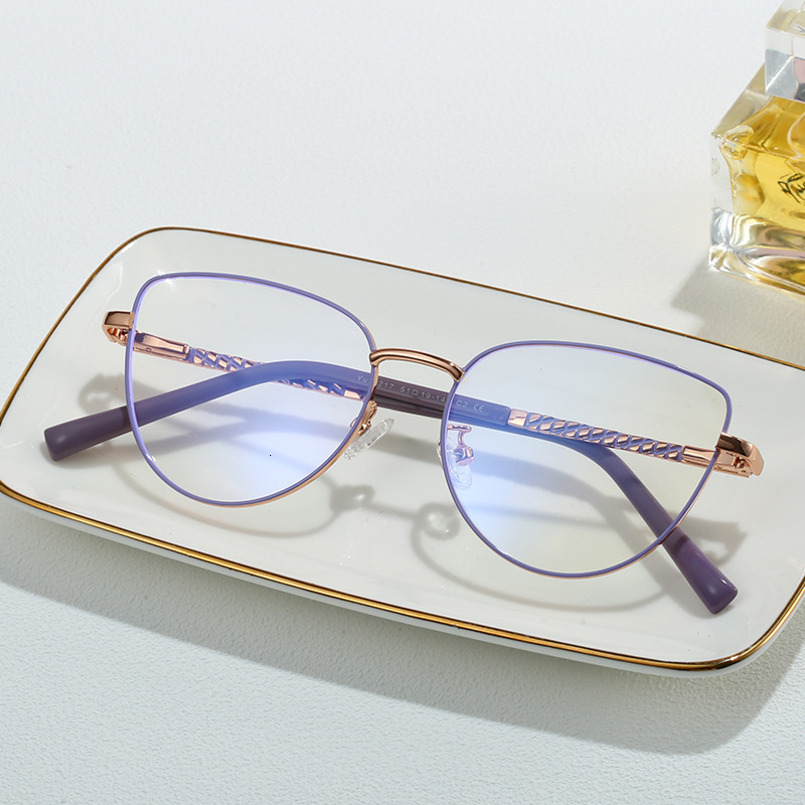 Fashion Metal Cat Eye Blue Light Blocking Can Be Paired with Prescription Optical Glasses, Trendy Non-Prescription Glasses for Men and Women