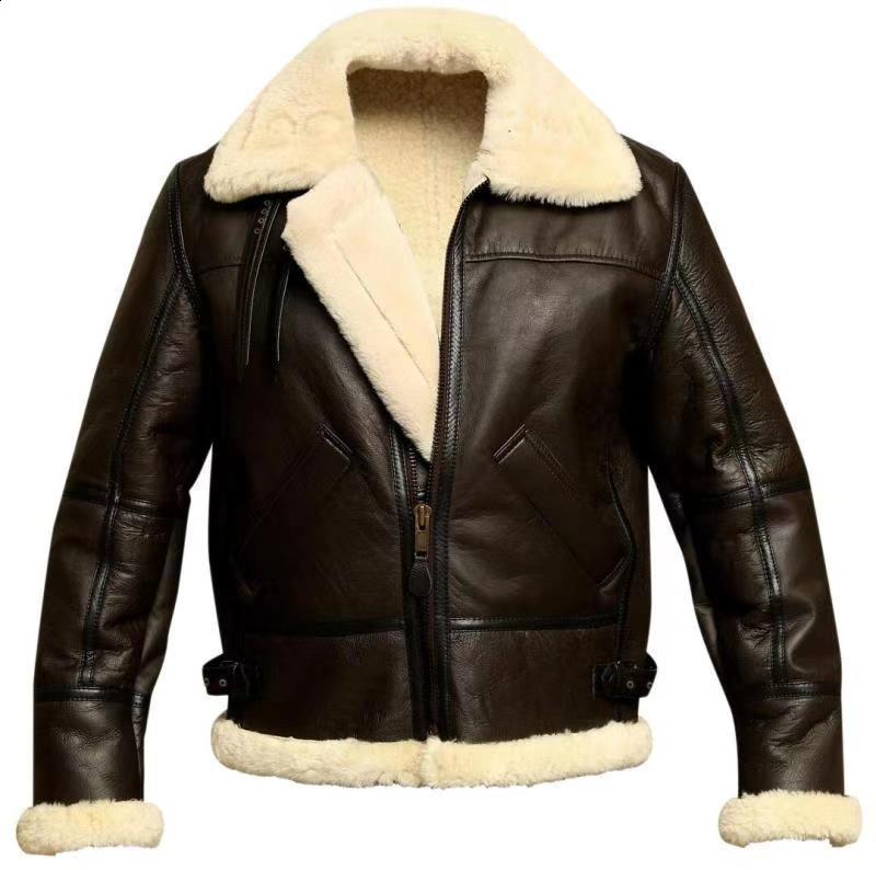 Mens Warm Contrast Color Leather Coat Winter Faux Fur Lined Stand Collar Long Sleeve Jacket Vintage Biker Style Oute 250922