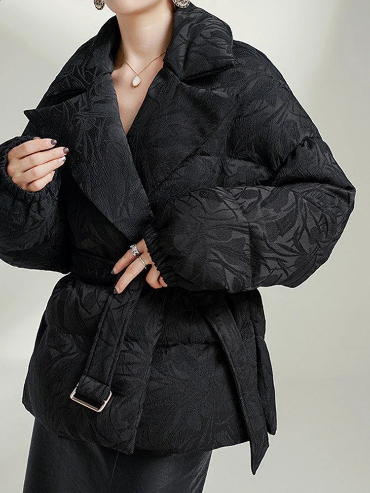 Mueyaruho Winter Women High Level 90 Goose Down Jacket Parkas Jacquard Solid Black Long Sleeve Warm Puffer Coat For 251022