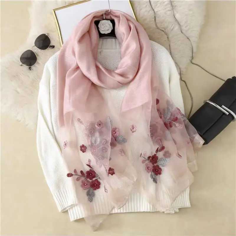 Thin Shawl for Women Suitable for AutumnSpring Winter Gift 19070CM Silk Wool Embroidered Scarf J251113