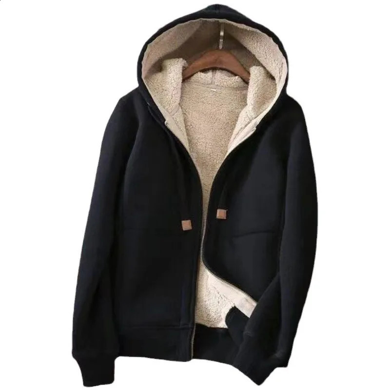 Womens Autumn Winter Plush Thickened Warm Tracksuits Casual Solid Zipper Long Sleeve Hooded Coat And Sweatpants Two Piece Sets 251022