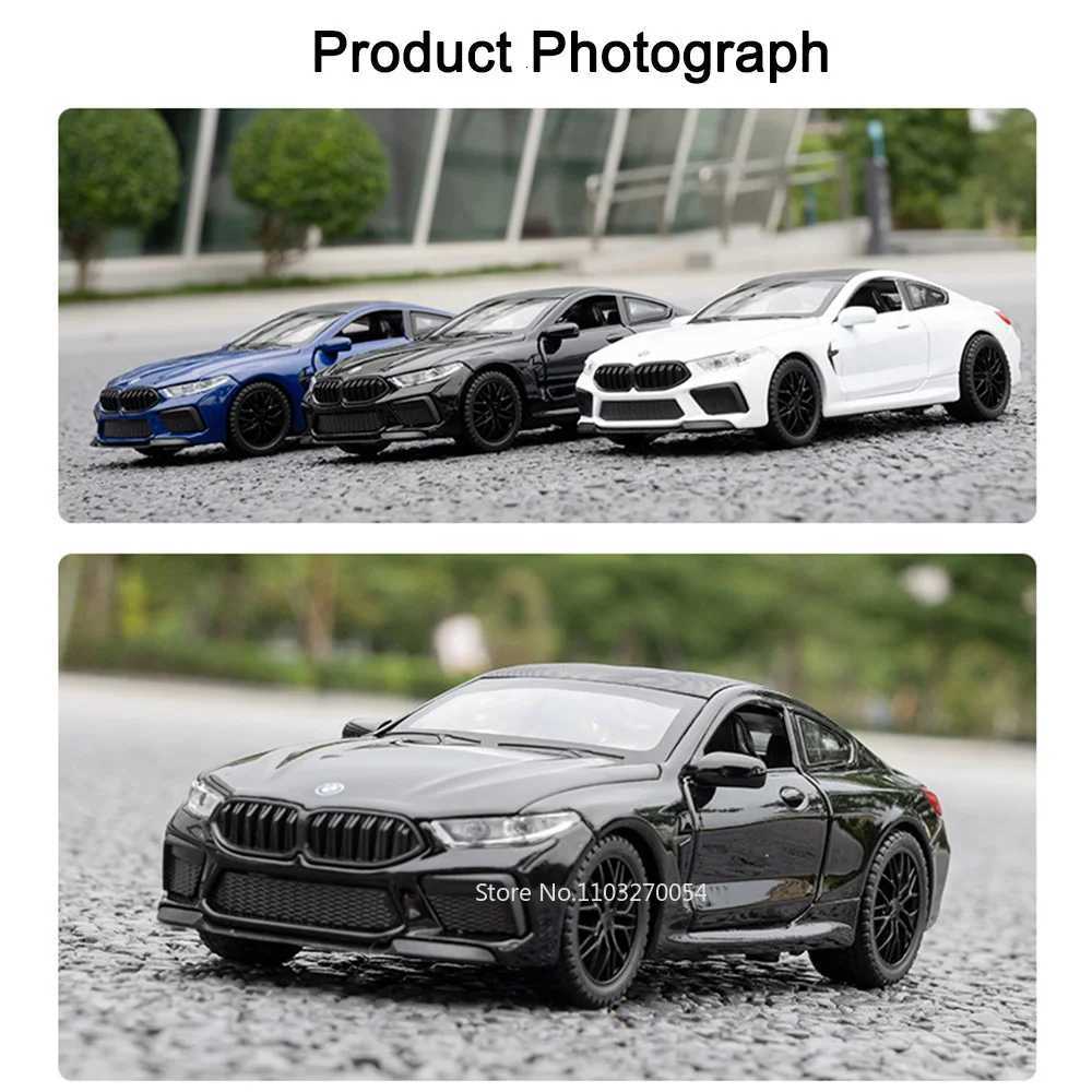 132 M8 Miniature Alloy Diecast Toys Car Model Sports Cars 4 Door Can Opened Sound Light Pull Back Vehicle Kids Festival GiftT251023