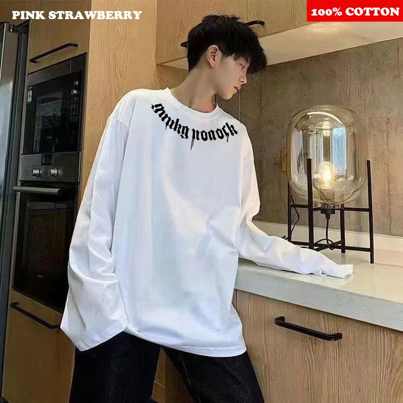 American Street HipHop Tshirt Men Autumn 100 Cotton Black ONeck Long sleeves Base Layer shirt Y2k Top Men clothing 251020