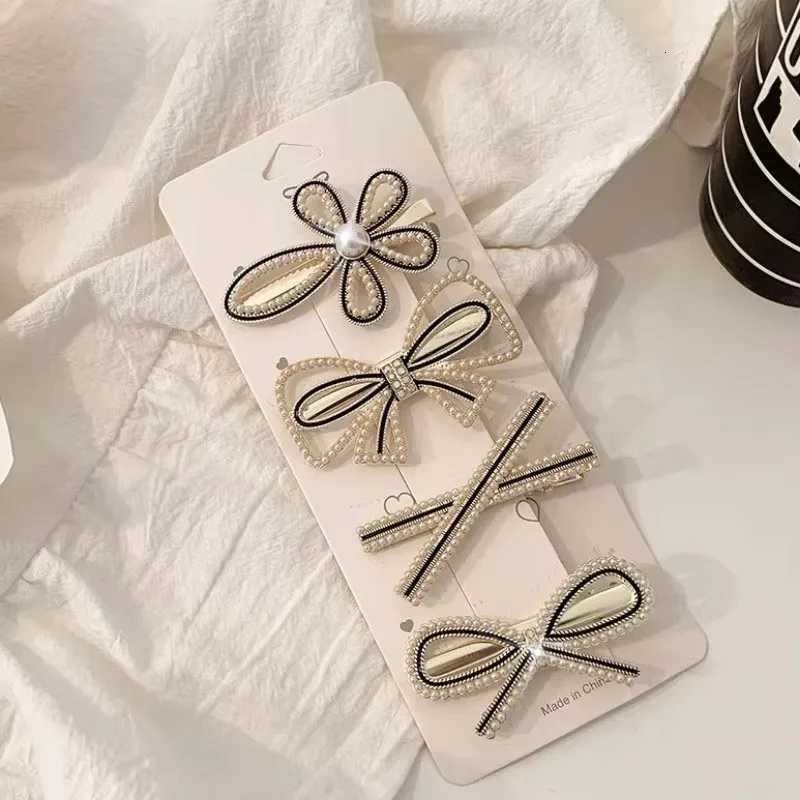 Retro 5 Piece Hair Clip Simple Pearl Side Clip for Wen Girls band Hairpins Barrettes Ins Black Froral Hair Accories Y251023