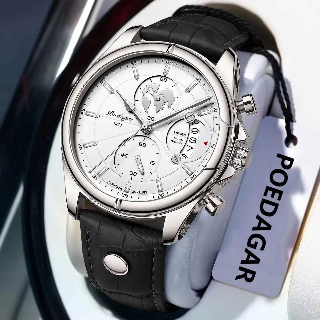 POEDAGAR Luxury Man Wristwatch Chronograph Date Waterproof Leather Men Watch Casual Quartz Mens Watches Sports Male Clock RelojL251023