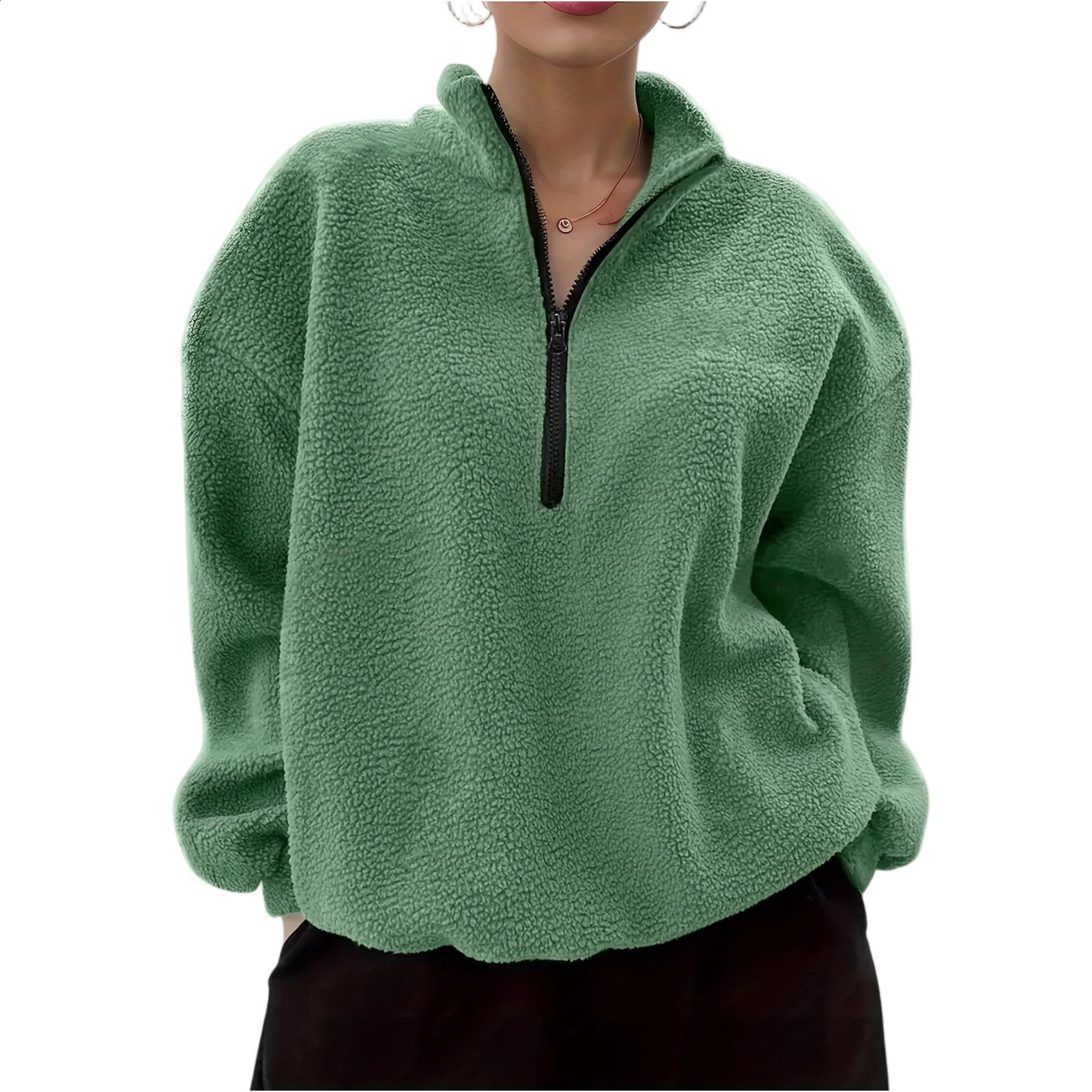 YHOPE Womens Loose And Comfortable Vneck Long Sleeved Fleece Solid Color Hoodie 251022