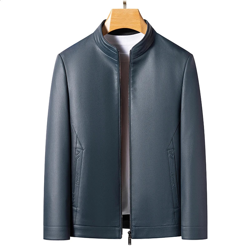 Leather Fashion Handsome Trend Solid Color High Quality Male Stand Collar Dad Father Middleaged Autumn and Winter Coat 251023