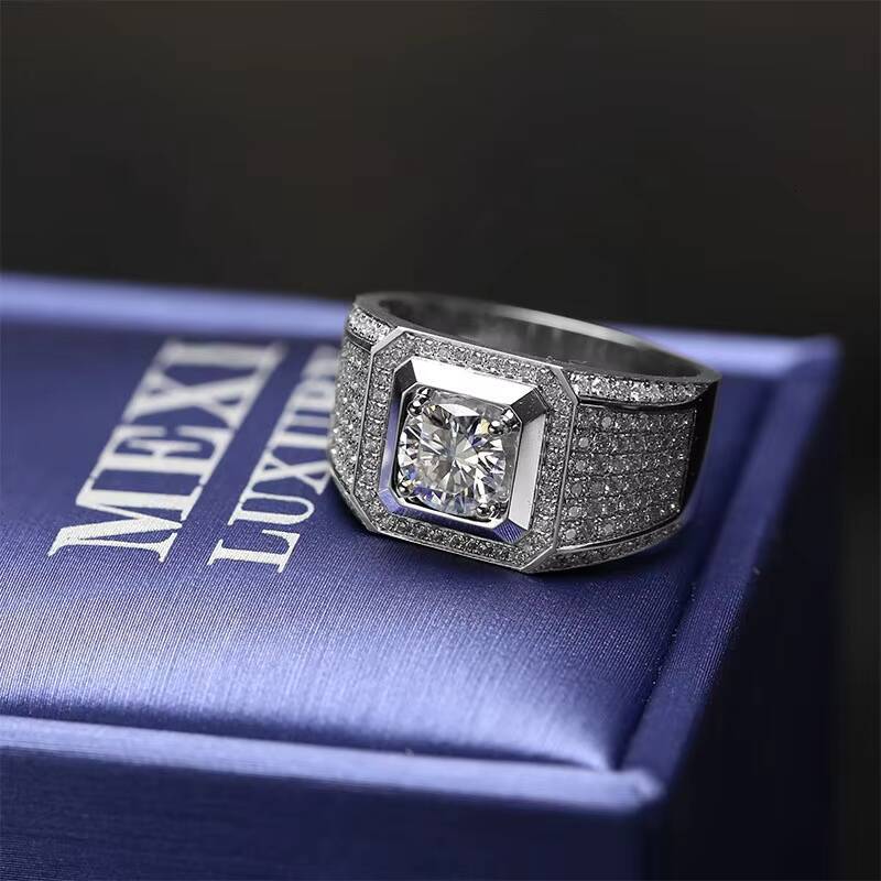 18K White Gold Ring Moissanite Diamond Engagement Men Ring