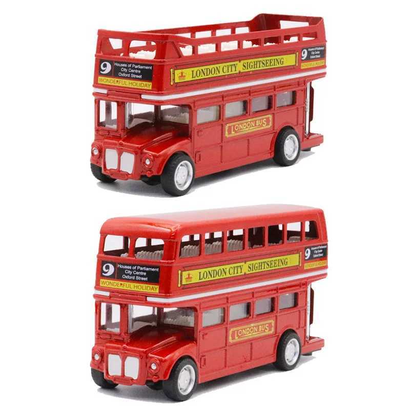 164 Vintage British Europe Double Decker Bus Diecast Alloy Car Model Metal Pull Back Simulation Car Toy Decor Antique Kids ToyT251023