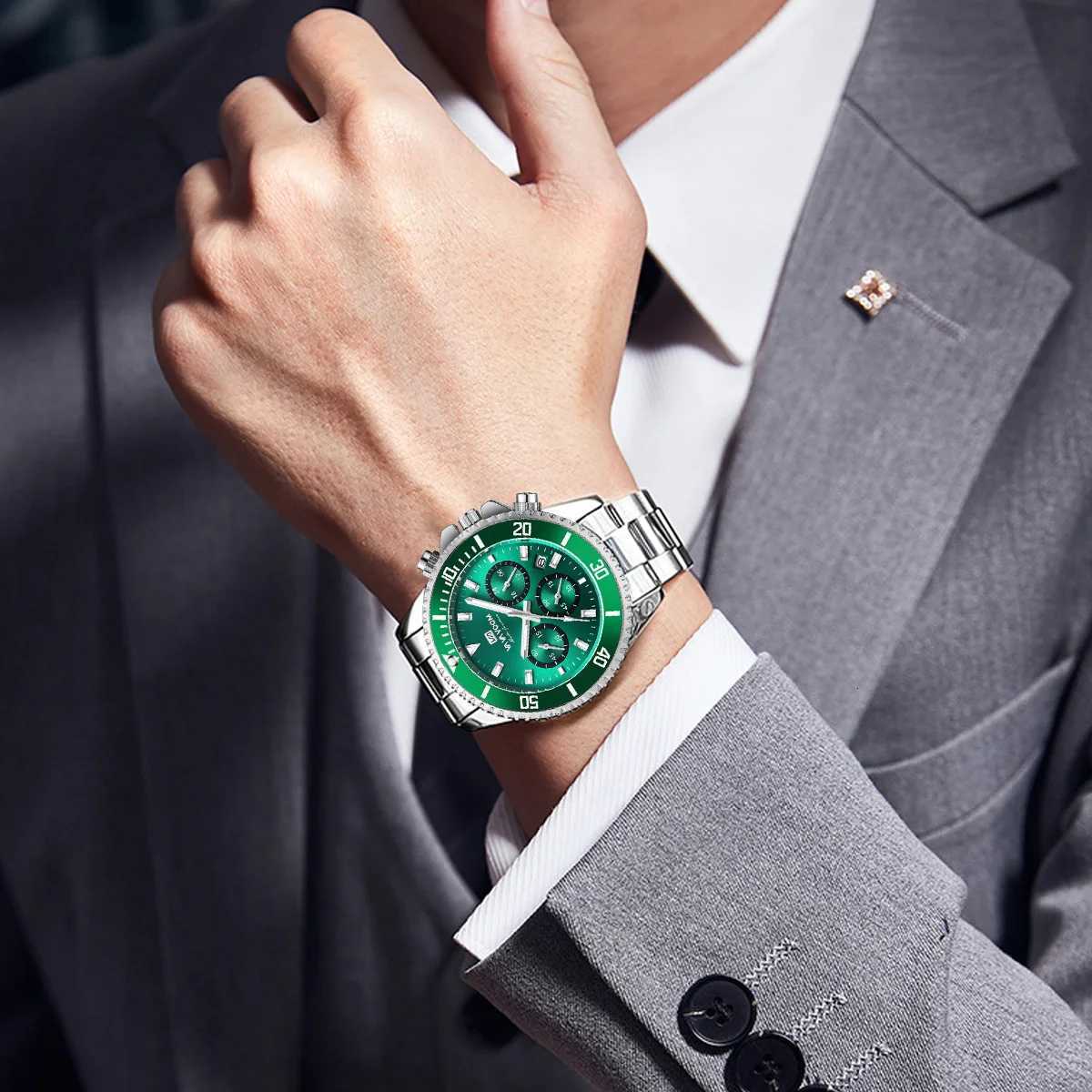VA VOOM Brand Top Men Watch 1Pc Multifunctional Fashionable Timing Dial Green Gold Stainless Steel 3Bar Timing Watch for MenL251023