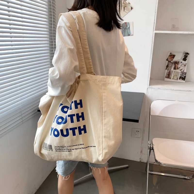 Womens Canvas Handbag Simple Designer Shoulder Bag Lazy Style Female Letter Print Large Capacity Shopper Canvas Tote Bag 2022L251023