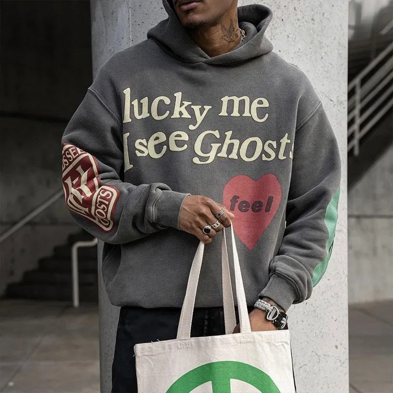 Men's Hoodies Haruku Graffiti Lucky Me I See Ghosts Letter Designer Hoodie Jacket Tracksuit Men Polo Veste Coat Winter Sweatshirts Men And Women 