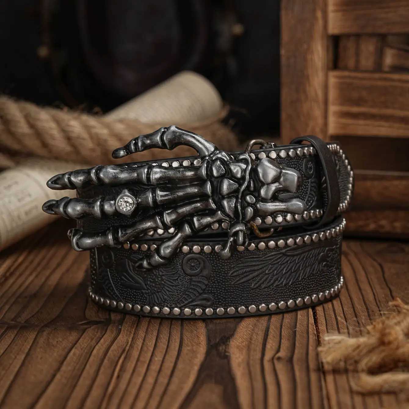 Western Cowboy PU Leather Belt Men Waist Strap Bull Decoration Floral Engraved for JeansXJ251023