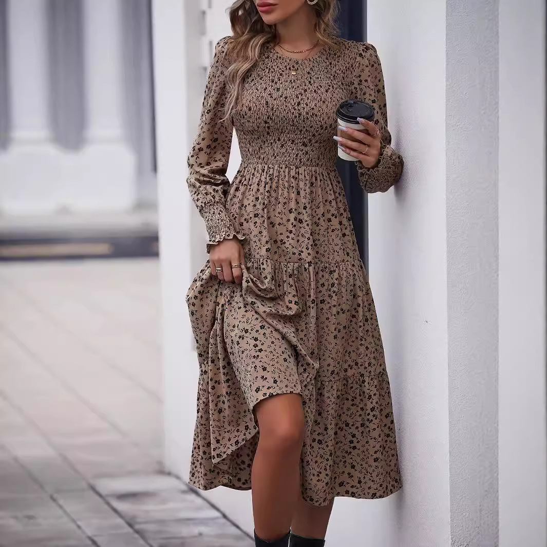 Summer Elegant New Solid Color Long Round Neck Waist Dress Designer Women's Hot Selling Fashion Luxury Clothing