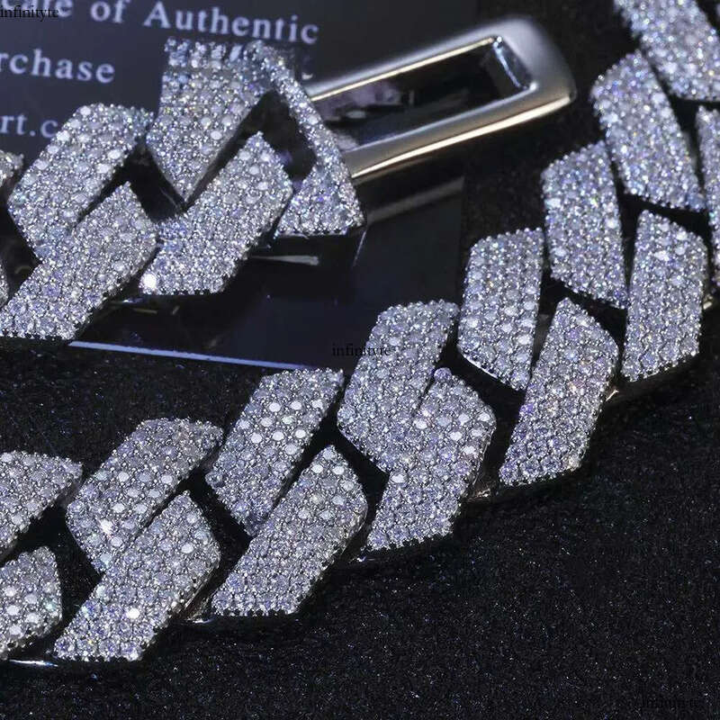 15MM Iced Out Necklace Men Hip Hop Jewelry Shiny VVS Moissanite Dia Sterling Sier Cuban Link Chain 111