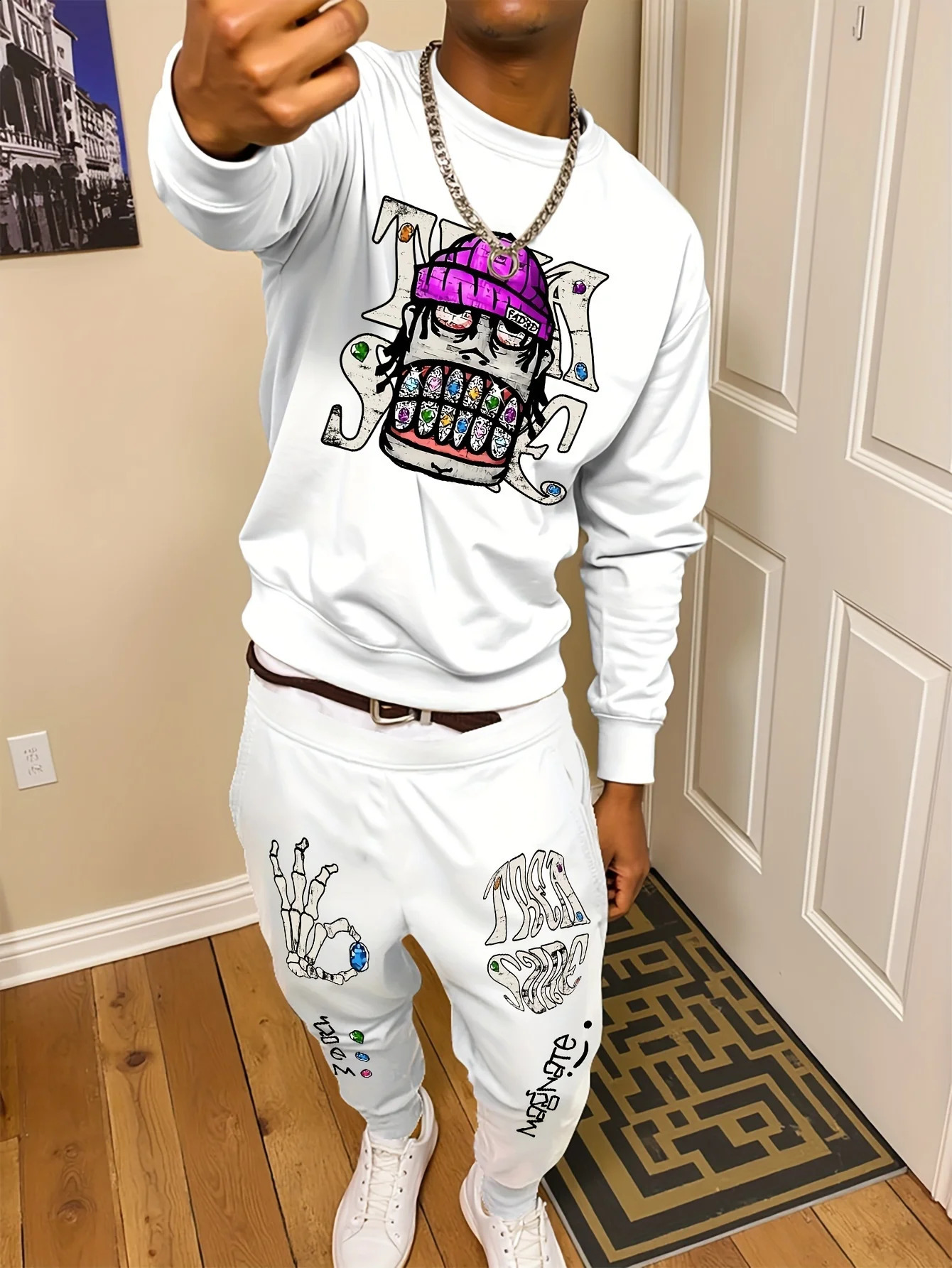 Y2K Autumn Winter Fashion Tracksuit Suits hiphop Mens Clothing Sets Keep Warm Comfortable casual round neck top 251023
