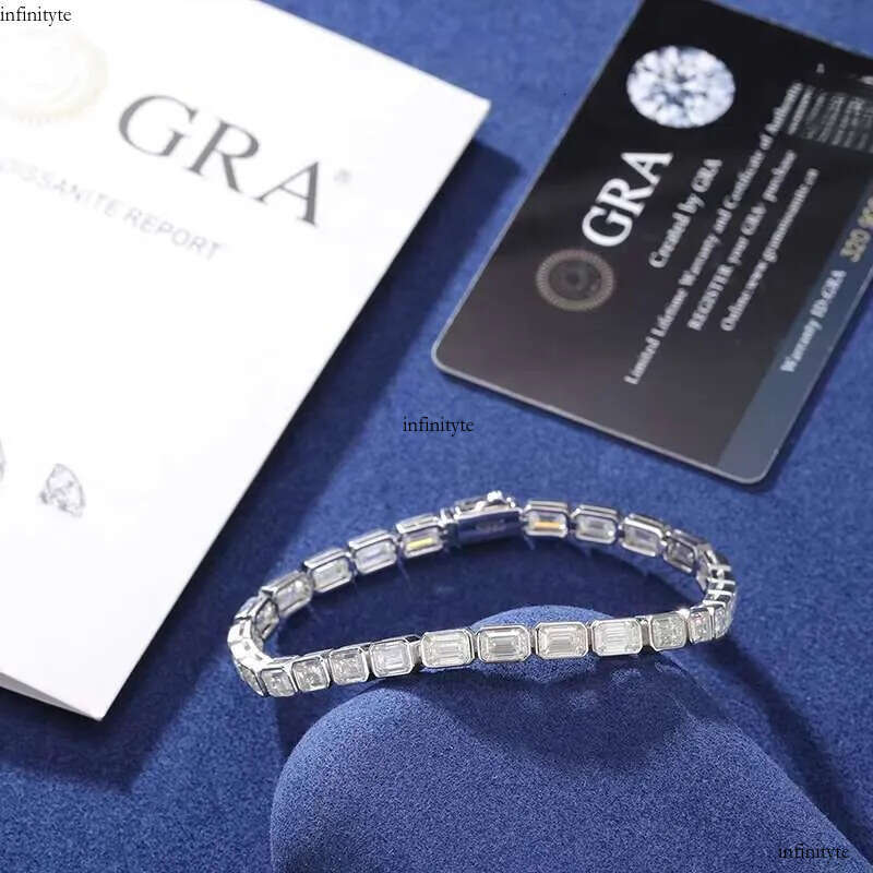 Factory Price Gift Jewelry 5mm Sterling Sier Emerald Cut VVS Moissanite Baguette Tennis Bracelet for Valentines Day 111