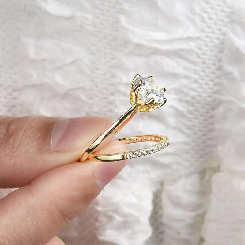 Sterling Sier Lotus Women Bridal Eternity Dia Moissanite Wedding Ring Set