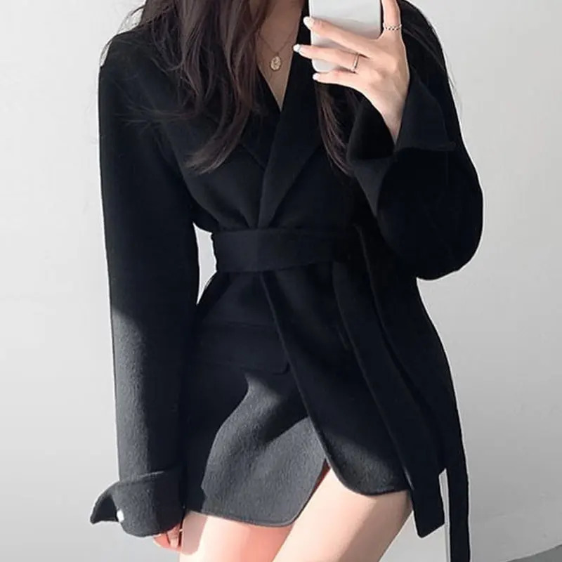 Slimming Long Sve Woolen Coat Womens Chic Autumn Faion Trench Coat Korean Sle Commute Regular Fit Pure Color 251020