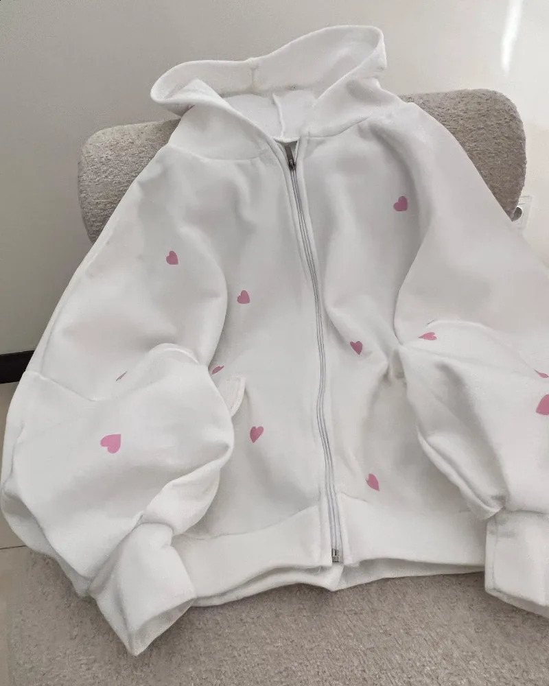 Harajuku Y2K stylish Gothic hiphop fruit heart pattern zipper women hoodie retro rock simple high street casual 251022