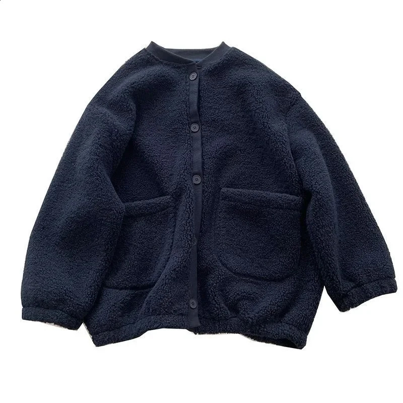 Womens Lamb Wool Cardigan Sweatshirt Solid Color Thick FleeceLined Niche Ballpark Jacket AutumnWinter Japanese Style Student 251022