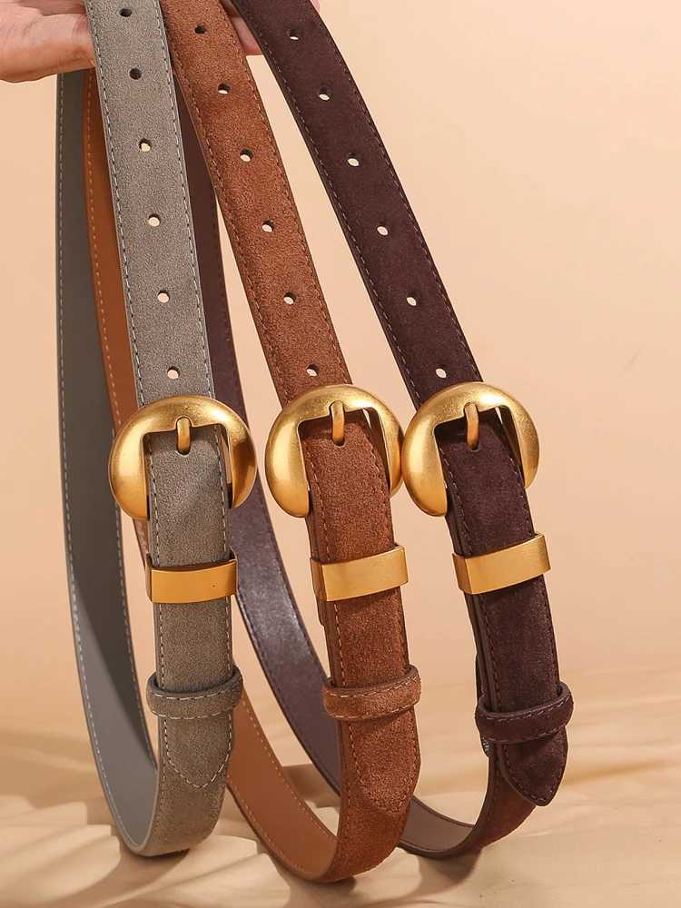 Fashion Womens Suede Leather Belt for Jeans Dresses with Gold Alloy Buckle Cowhide Suede Stylish Waistband Adjustable GirdleXJ251023