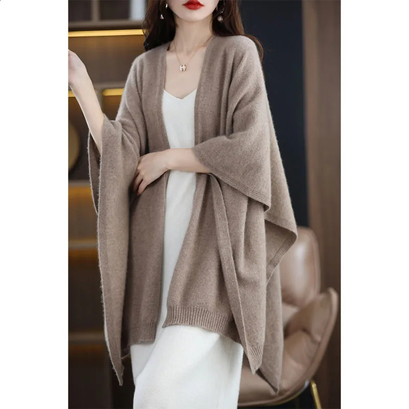 100 Merino Wool Women Large Size Sweater Casual Simple Cardigan Knitwear Autumn Winter Warm Clothing Scarf Shawls 251022