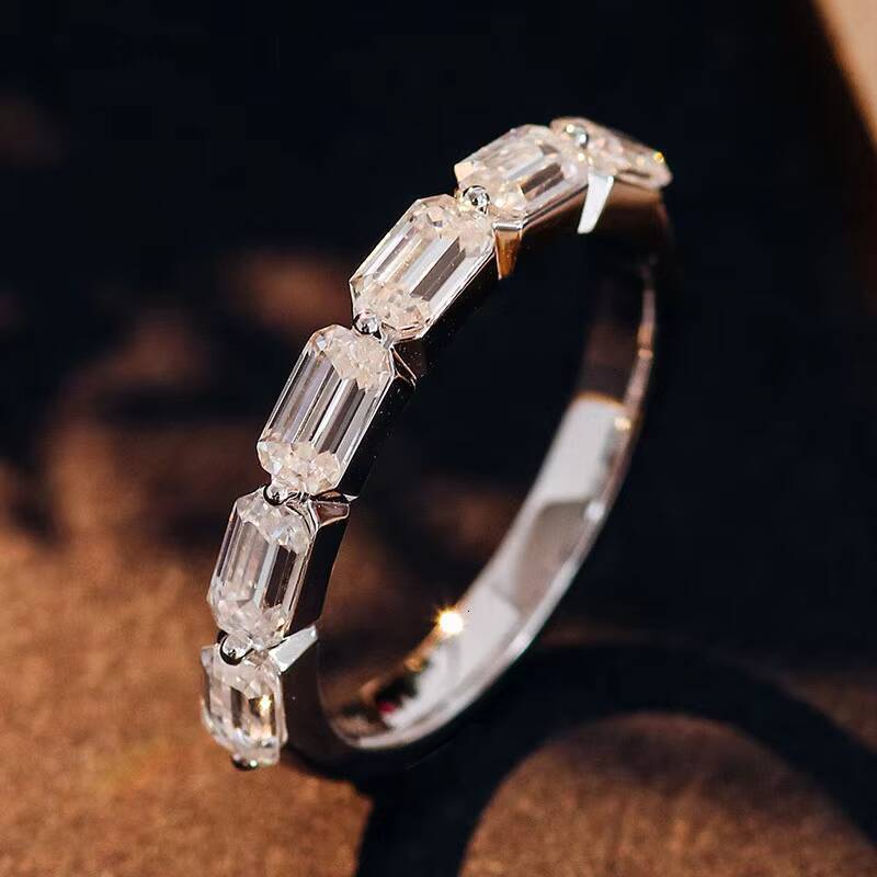 Half Setting 4x2mm baguette Cut DEF Moissanite Diamond Eternity Ring Band Fashion Jewelry Ring Women Jewelry