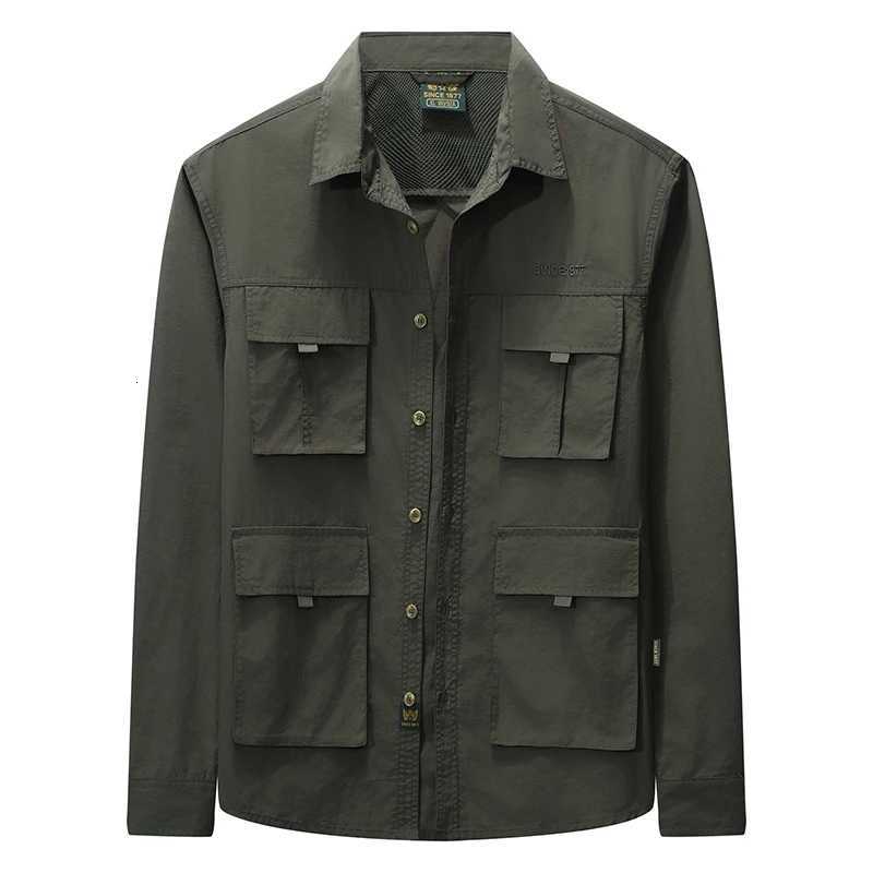 Mens Casual Light Jacket Outdoor Camping Military Tactical FourPocket Lapel Shirt New Casual LongSleeved Coat W251023