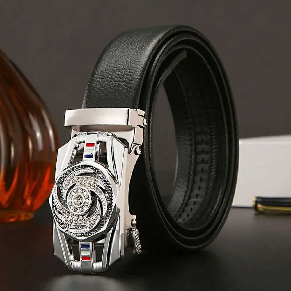 Golden Waist Buckle Rhinestone Decoration Males Luxury Belt Man Automatic Buckle Leather Belt Men Business Time To Run BeltXJ251023