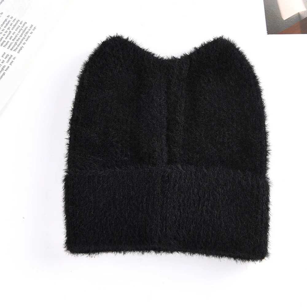 Cat Ears Knitted Beanie Hat Fluffy Faux Fur Winter Hat for Women Cute Animal Ear Cap Winter Warm Ear ProtectionXJ251023