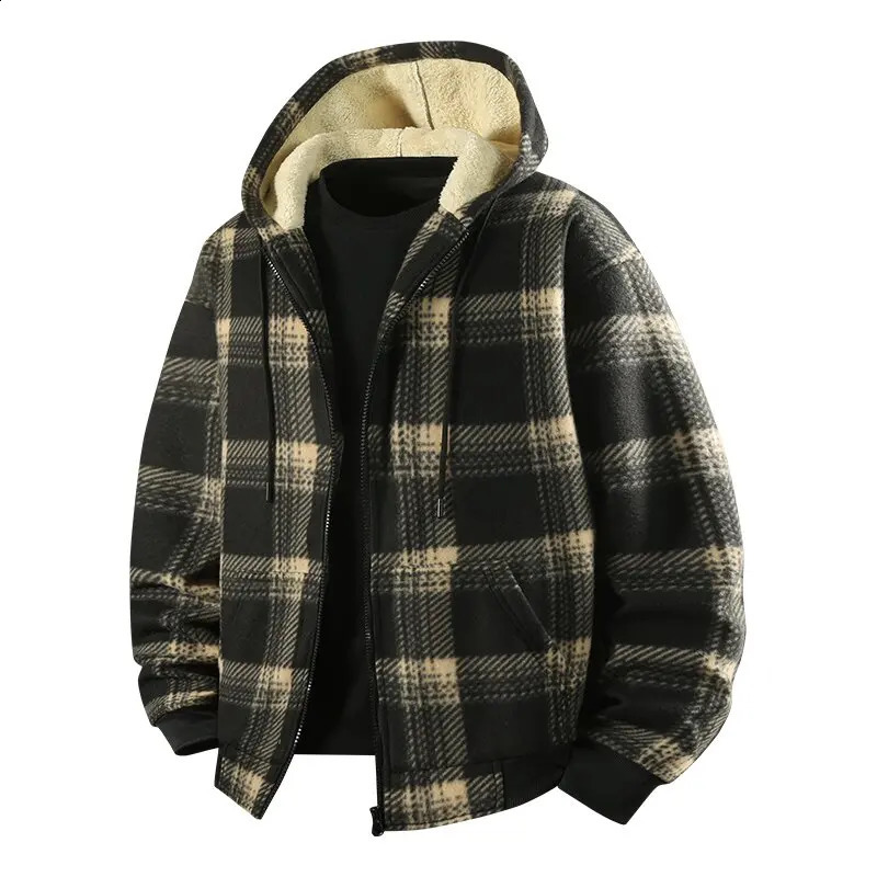 Winter Fashionable Trendy Grid Thickened Warm Lamb Fleece Jacket for Mens Casual Loose Sports Large Size High Quality 251023
