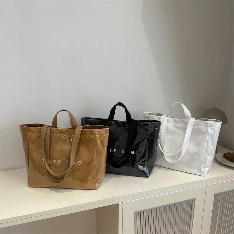 Kraft Paper Clear Shoulder Bag with PVC SurfaceVintage Hobo SatchelWaterproof Shopping Letter HandbagLady TopHandle Tote BagL251023