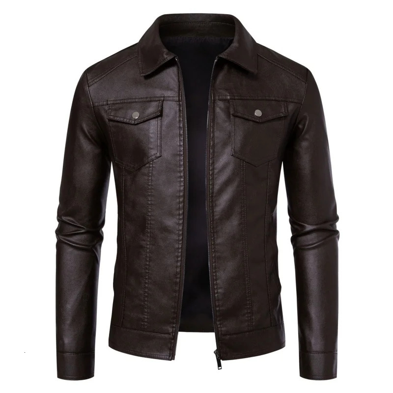 Spring Autumn Motorcycle Leather Jacket For Men Slim Fit Handsome Coat Plus Size Business Casual Lapel Windproof 251015