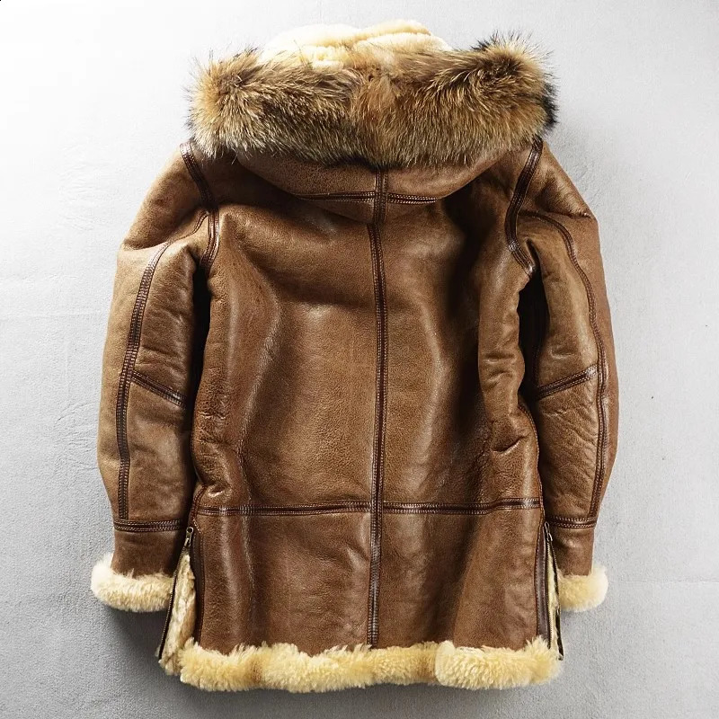 YRWholesalesClassic bomber real fur jacketLong Warm winter thick wool coaty genuine leather clothnatural shearling 251023